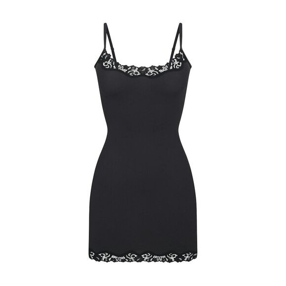 Skims Fits Everybody Lace Slip Dress Onyx Size Medium - Picture 1 of 11